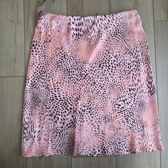Anthropologie Leopard Satin Pink High Waist Elastic Mini Skirt Women Sz M - Picture 2 of 5